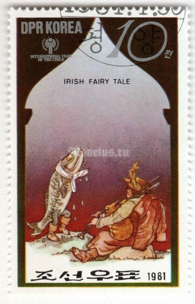 марка Северная Корея 10 чон "Irish fairy tale" 1981 год Гашение