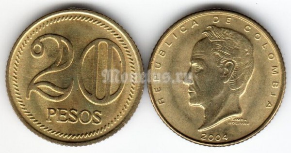 монета Колумбия 20 песо 2004 год