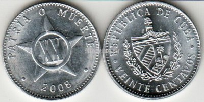 Монета Куба 20 сентаво 2008 год