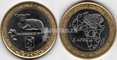 Монета Чад 3 африка/4500 франков 2005 год - Рост