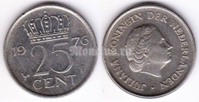 монета Нидерланды 25 центов 1976 год