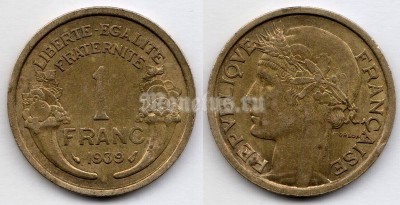 монета Франция 1 франк 1939