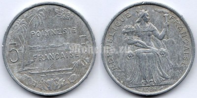 монета Французская Полинезия 5 франков 1984 год