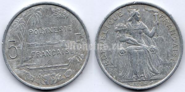 монета Французская Полинезия 5 франков 1984 год
