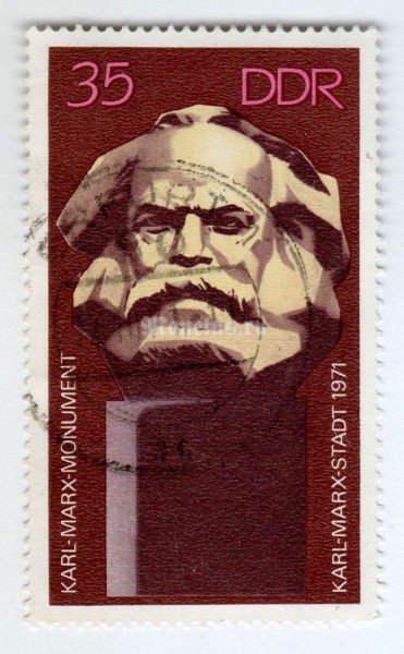 марка ГДР 35 пфенниг "Inauguration of the Karl Marx monument" 1971 год Гашение
