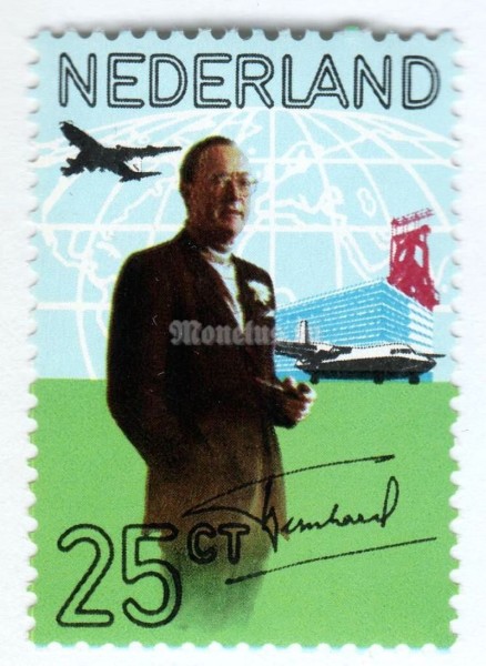 марка Нидерланды 25 центов "Prince Bernhard" 1971 год