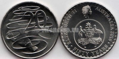 монета Австралия 20 центов 2016 год - 50 лет переходу на десятичную систему национальной валюты