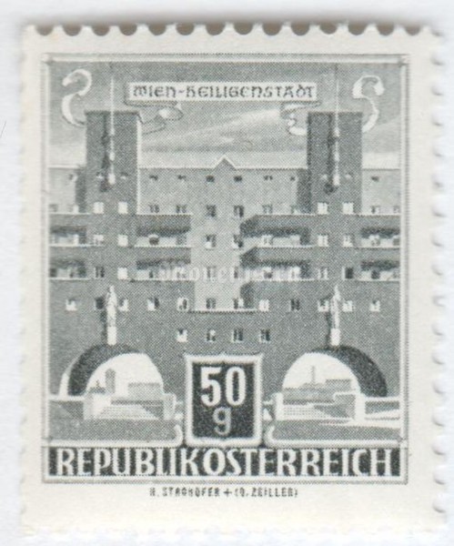 марка Австрия 50 грош "Housing, Karl-Marx-Hof, Vienna-Heiligenstadt" 1964 год 