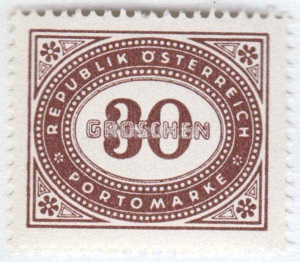 марка Австрия 30 грош "Digit in oval frame" 1947 год