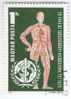марка Венгрия 1 форинт "WHO conference" 1973 год Гашение