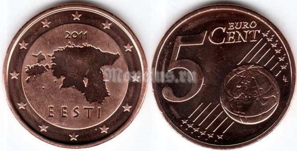 монета Эстония 5 евро центов 2011 год