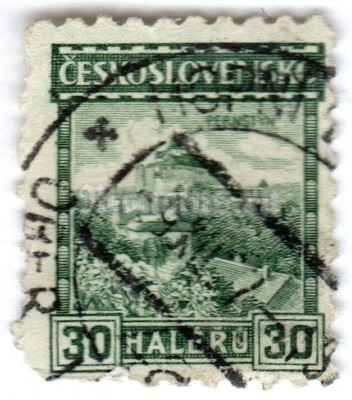 марка Чехословакия 30 геллер "Pernštejn castle" 1927 год Гашение