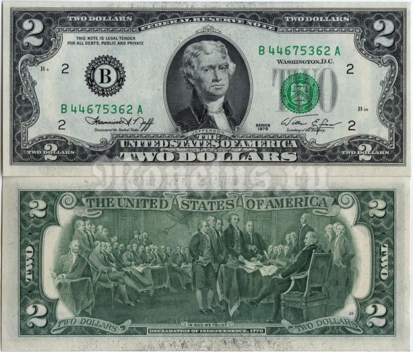 банкнота США 2 доллара 1976 год B