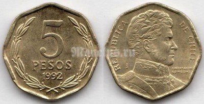 монета Чили 5 песо 1992 год