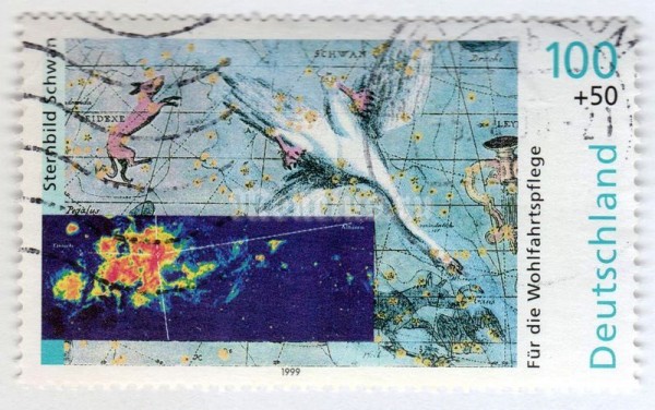марка ФРГ 100+50 пфенниг "Swan Constellation" 1999 год Гашение