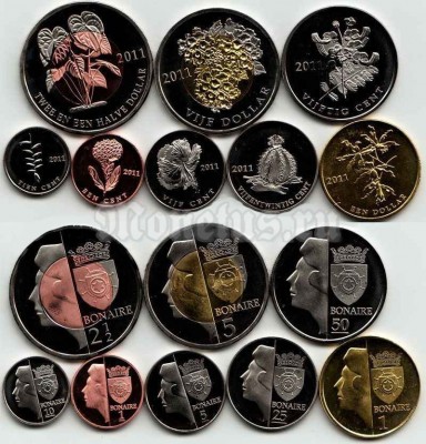 Бонайре (Нидерланды) набор из 8-ми монет 2011 год флора