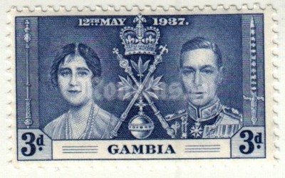 марка Гамбия 3 пенни "Коронация" 1937 год