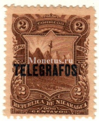 марка Никарагуа 2 сентаво 1893 год Горный пейзаж
