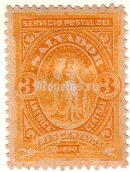 марка Сальвадор 3 сентаво "Победа" 1890 год