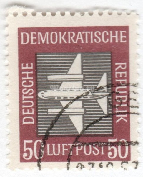 марка ГДР 50 пфенниг "Airmail" 1957 год Гашение