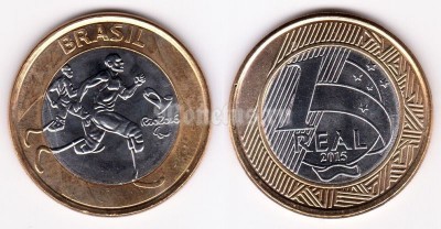 монета Бразилия 1 реал 2015 год Олимпиада в Рио де Жанейро 2016 - паралимпийская атлетика