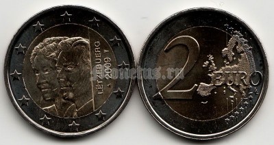 Люксембург 2 евро 2009 год 90 лет вступления на престол Герцогини Шарлотты