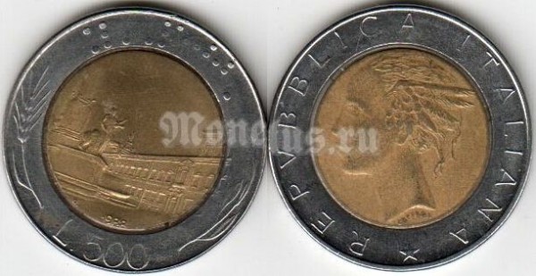 монета Италия  500 лир 1988 год