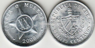 Монета Куба 20 сентаво 2009 год
