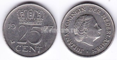 монета Нидерланды 25 центов 1977 год