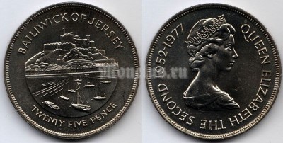 монета Джерси 25 пенсов 1977 год - 25 лет правления Королевы Елизаветы II 