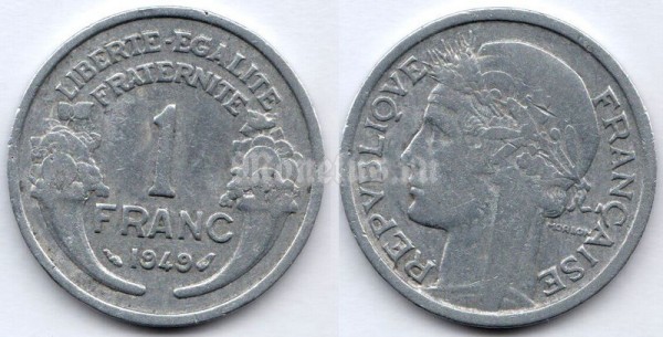 монета Франция 1 франк 1949 год