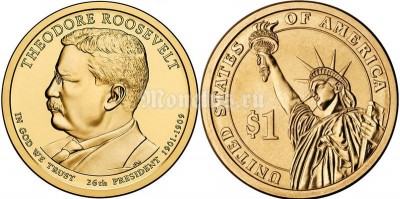 Монета 1 доллар 2013 год Теодор Рузвельт 26-й президент США