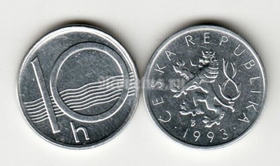 монета Чехия 10 геллеров 1993 год