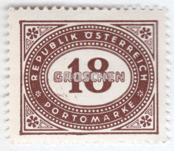 марка Австрия 18 грош "Digit in oval frame" 1947 год