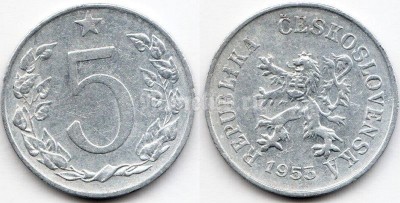 монета Чехословакия 5 геллеров 1953 год