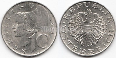 монета Австрия 10 шиллингов 1974 год