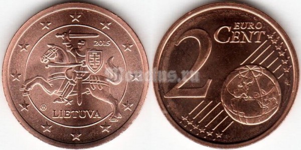 монета Литва 2 евро цента 2015 год