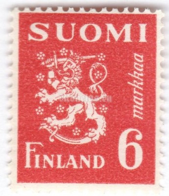 марка Финляндия 6 марок "Coat of Arms" 1945 год