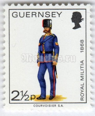 марка Гернси 2 1/2 пенни "Corporal, Royal Guernsey Artillery, 1868" 1974 год