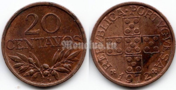 монета Португалия 20 сентаво 1972 год
