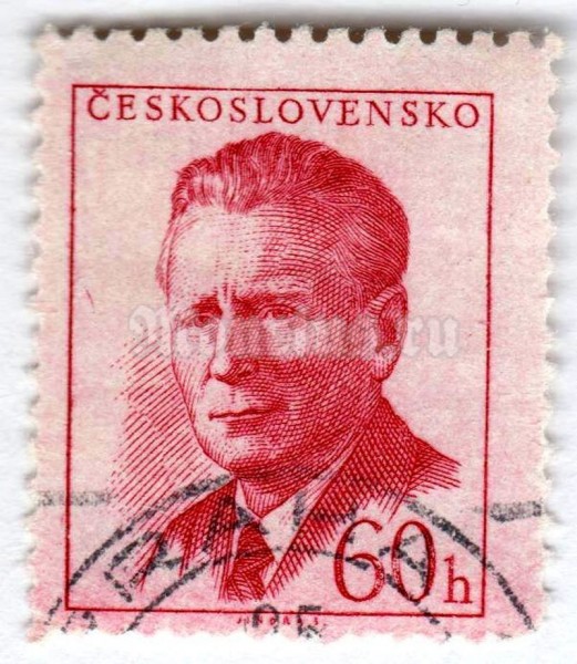 марка Чехословакия 60 геллер "Antonín Novotný (1904-1975), president" 1958 год Гашение