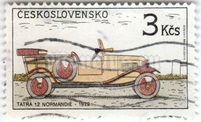 марка Чехословакия 3 кроны "Classic Automobiles - Tatra 12 Normandie (1929)" 1988 год Гашение