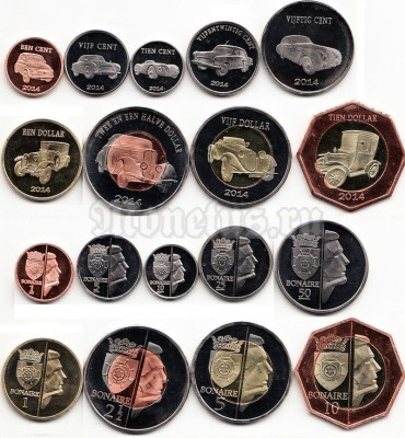 Бонайре (Нидерланды) набор из 9-ми монет 2014 год автомобили
