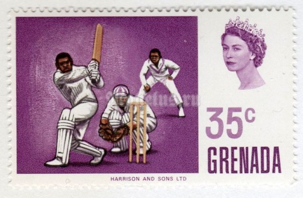 марка Гренада 35 центов "Batsman playing on-drive." 1969 год