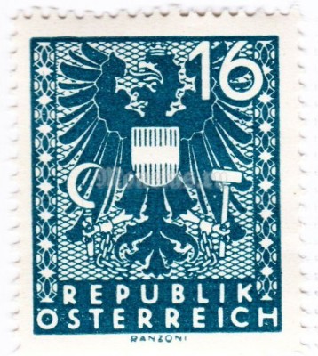 марка Австрия 16 Немецких рейхспфенинг "Герб" 1945 год