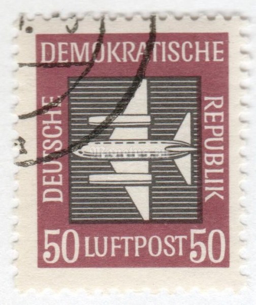 марка ГДР 50 пфенниг "Airmail**" 1957 год Гашение