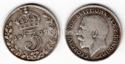 монета Великобритания 3 пенса 1917 год Георг V