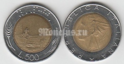 монета Италия  500 лир 1989 год