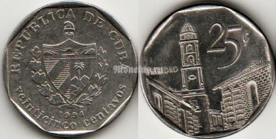 Монета Куба 25 сентаво 1994 год