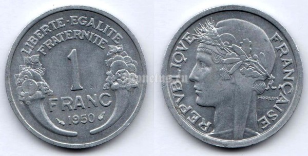 монета Франция 1 франк 1950 год
